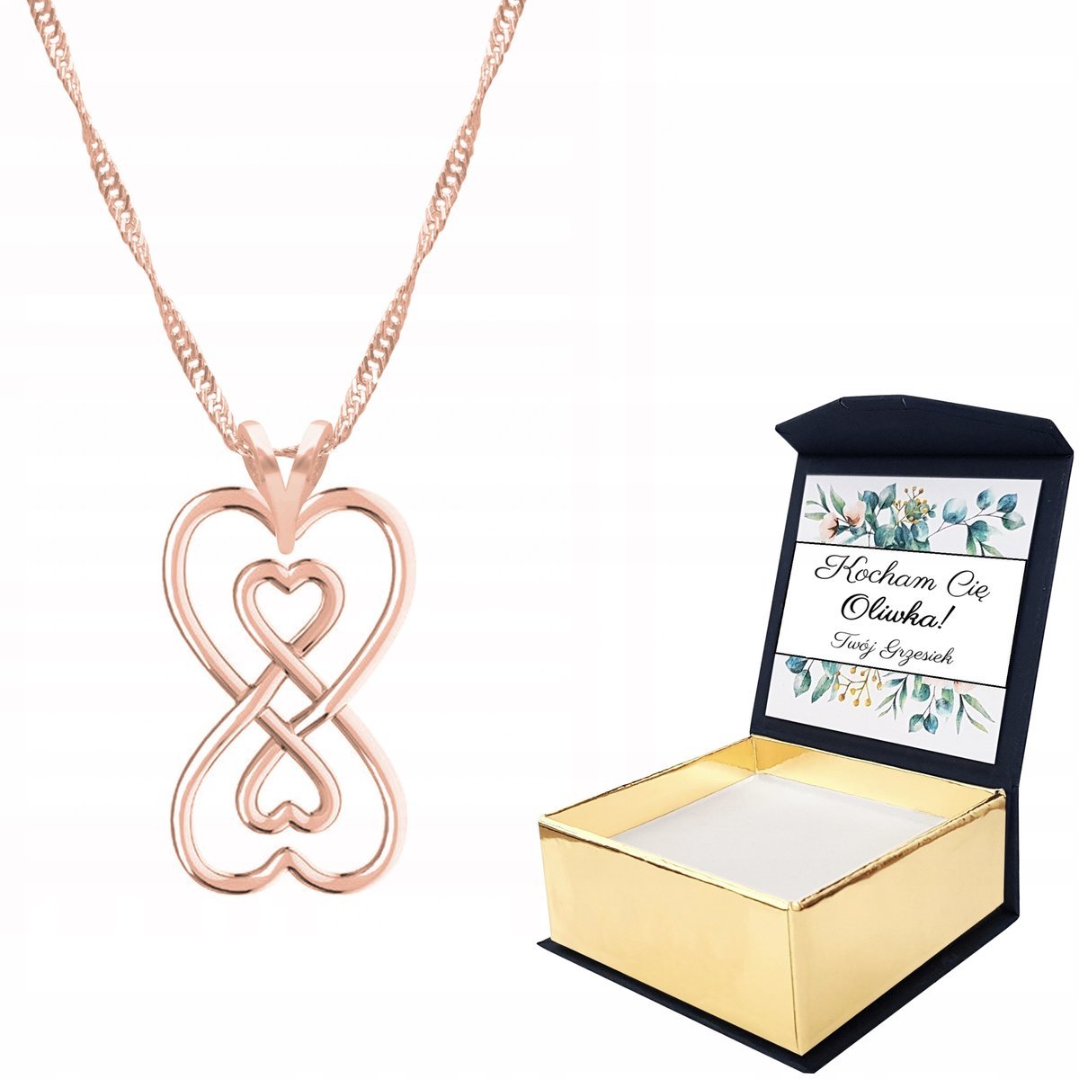 Naszyjnik róż złoto Nieskończoność + WŁASNY NADRUK