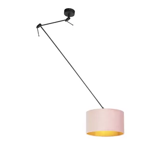 QAZQA Lampa wisząca regulowana czarna klosz welurowy różowo-złoty 35cm - Blitz I - Lampy sufitowe - miniaturka - grafika 1
