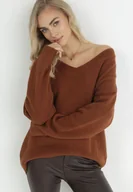 Swetry damskie - Brązowy Sweter z Wiskozy Oversize Yorate - miniaturka - grafika 1
