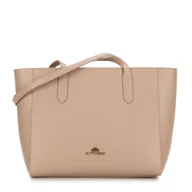 Torebki damskie - Damska torebka shopper ze skóry beżowa - miniaturka - grafika 1