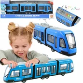 Modele do sklejania - MIEJSKI TRAMWAJ PRZEGUBOWY NIEBESKI ŚWIATŁO DŹWIĘK - miniaturka - grafika 1