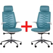 Fotele i krzesła biurowe - B2B Partner Krzesło biurowe z oparciem siatkowym SITTA WHITE 1+1 niebieskie - miniaturka - grafika 1