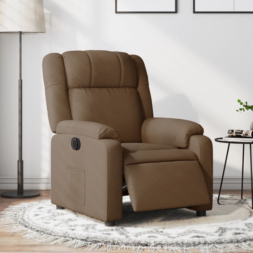 vidaXL vidaXL Elektryczny fotel rozkładany, brązowy, obity tkaniną