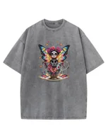 Koszulki i topy damskie - Koszulka oversize efekt sprania Słodka Wróżka Kwiaty szary M - miniaturka - grafika 1