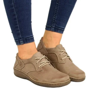 Półbuty skórzane komfortowe Helios 715 beżowe beżowy - Półbuty damskie - miniaturka - grafika 1