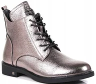 Botki damskie - SREBRNE BOTKI Z PSZCZÓŁKĄ NA PŁASKIEJ PODESZWIE ELEGANCKIE ZAMEK 5 - miniaturka - grafika 1