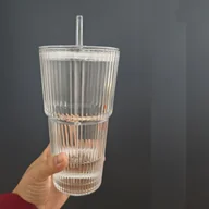 Inne - TEMU 600 ml/20,29 oz 400 ml/13,5 oz Paskowy kubek szklany z pokrywką - Duża pojemność, wielokrotnego użytku, odpowiedni do zimnych napojów, i kawy - - miniaturka - grafika 1