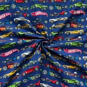 Pasmanteria - Tkanina bawełniana samochody Super Cars na granatowym tle - miniaturka - grafika 1