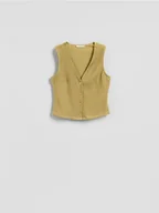 Marynarki i żakiety damskie - Reserved - Kamizelka ze strukturalnej dzianiny - oliwkowy - miniaturka - grafika 1