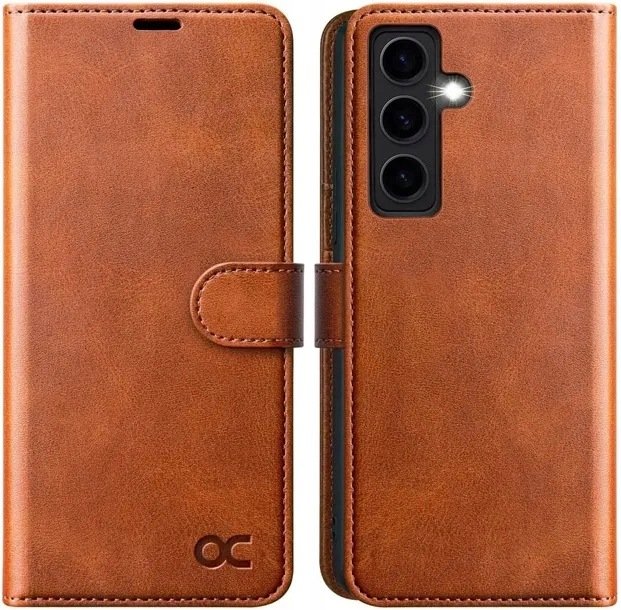 Ocase etui skórzane z klapką do Samsung Galaxy S24 S25 portfel brązowe