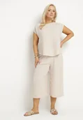 Komplety damskie - Jasnobeżowy Komplet Bluzka i Szerokie Spodnie Jenoretia - miniaturka - grafika 1