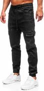 Spodnie męskie - Czarne spodnie jeansowe joggery bojówki męskie Denley 8129 - miniaturka - grafika 1