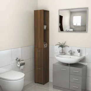 Brązowa dębowa szafka łazienkowa 25x26,5x170 cm Materiał drewnopochodny - Szafki łazienkowe - miniaturka - grafika 1