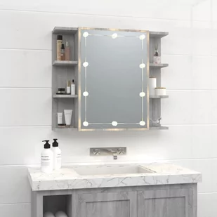 Lumarko Szafka z lustrem i LED, szary dąb sonoma, 70x16,5x60 cm - Toaletki - miniaturka - grafika 4