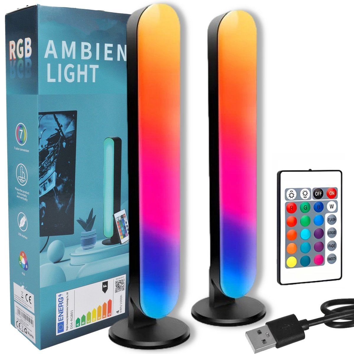 LISTWY ŚWIETLNE INTELIGENTNE DO TV PC LAMPKA LAMPKI LED RGB NA BIURKO 2 SZT