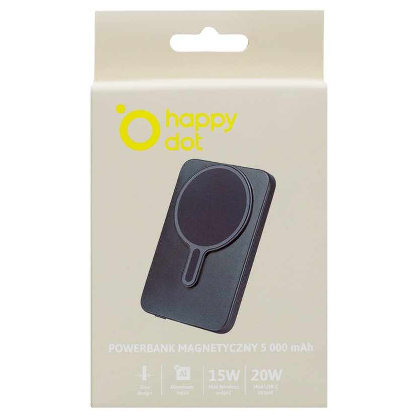 HappyDot Powerbank magnetyczny 5 000 mAh, HDMS-5000 szary