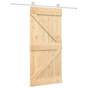 Drzwi przesuwne z osprzętem, 95x210 cm, lite drewno sosnowe 8721012081550 - Drzwi wewnętrzne - miniaturka - grafika 3