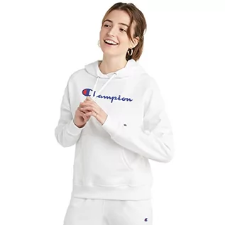 Bluzy damskie - Champion Damska bluza z kapturem Powerblend Relaxed Hoodie, z nadrukiem sitowym, White-y08113, rozmiar M - grafika 1