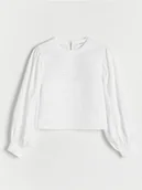 Bluzki dla dziewczynek - Reserved - Koszula z bufiastymi rękawami - złamana biel - miniaturka - grafika 1