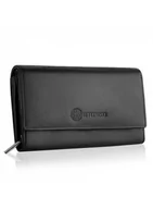 Portfele - Betlewski, portfel damski duży, skórzany, czarny - miniaturka - grafika 1