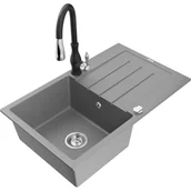 Zlewozmywaki z baterią - Mexen Bruno zlewozmywak granitowy 1-komorowy z ociekaczem i baterią kuchenną Savita, szary - miniaturka - grafika 1