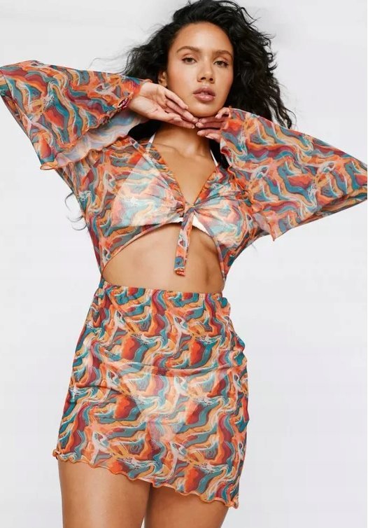 NASTY GAL SUKIENKA BOHO WIELOKOLOROWA MINI M YFF