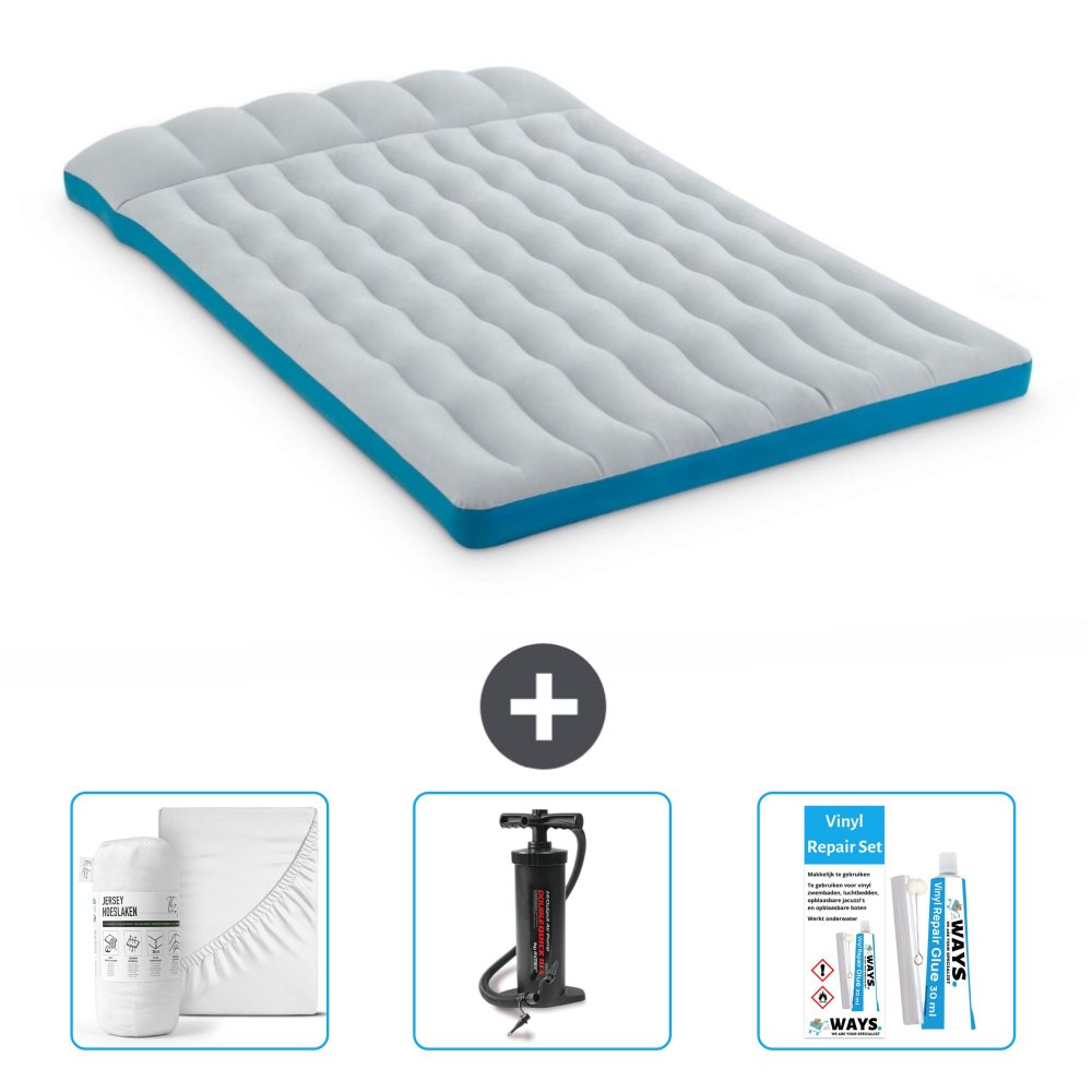 Mata kempingowa Intex - 2 osoby - 127 x 193 x 24 cm - niebieska - zawiera prześcieradło - pompkę i zestaw naprawczy