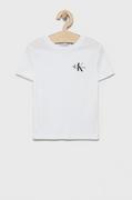 Koszulki dla dziewczynek - Calvin Klein Jeans t-shirt bawełniany dziecięcy kolor biały z nadrukiem - miniaturka - grafika 1