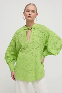 Bluzki damskie - Silvian Heach bluzka bawełniana damska kolor zielony gładka - grafika 1