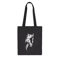 Torby i wózki na zakupy - Torba bawełniana czarna zakupowa z haftem – koń - miniaturka - grafika 1