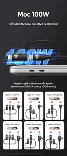 USAMS Kabel U85 2xUSB-C/USB/Micro-USB/ Lightning 6w1 1,2m 100W PD Fast Charge czarny/black SJ645USB01 (US-SJ645) - Kable - miniaturka - grafika 11