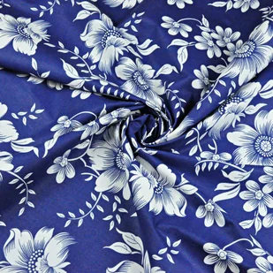 Tkanina bawełniana kwiaty białe na granatowym tle - Pasmanteria - miniaturka - grafika 1
