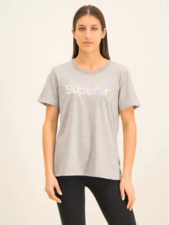 Koszulki i topy damskie - Superdry T-Shirt Classic Rainbow Emb Entry Tee W1000057A Szary Classic Fit - grafika 1