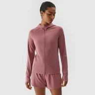 Bluzy sportowe damskie - Damska bluza treningowa rozpinana z kapturem 4F 4FAW23TFSWF208 - różowa - miniaturka - grafika 1