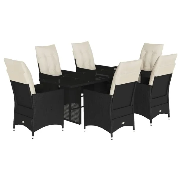 Zestaw mebli ogrodowych czarny rattan PE, stół 190x80x75 cm, fotele 56x59