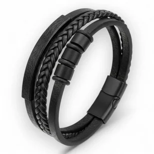 Bransoletka męska skórzana czarna stal 316L magnetyczna 21cm - Bransolety męskie Bransoletka męska skórzana czarna stal 316L magnetyczna 21cm - Bransolety męskie - miniaturka - grafika 1