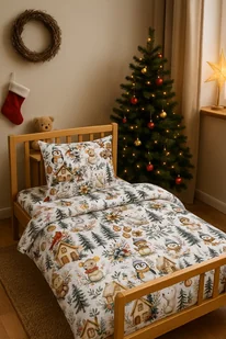 Świąteczna zimowa pościel do łóżeczka 120x90 boho święta+biały - Pościel dla dzieci - miniaturka - grafika 1