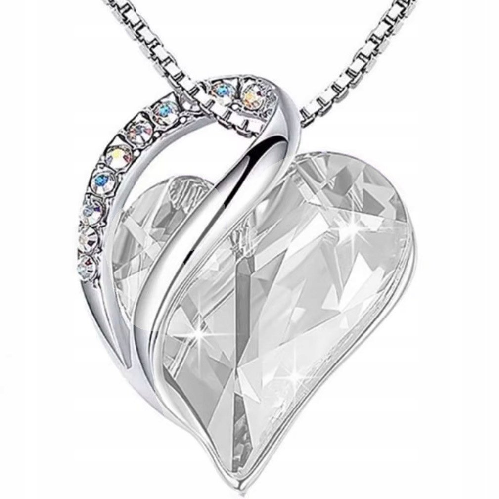 Srebrny Naszyjnik Serce z Cyrkonią Moissanit Kamień Stal Szlachetna Prezent
