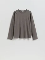 Koszulki męskie - Reserved - Bawełniany longsleeve - ciemnozielony - miniaturka - grafika 1