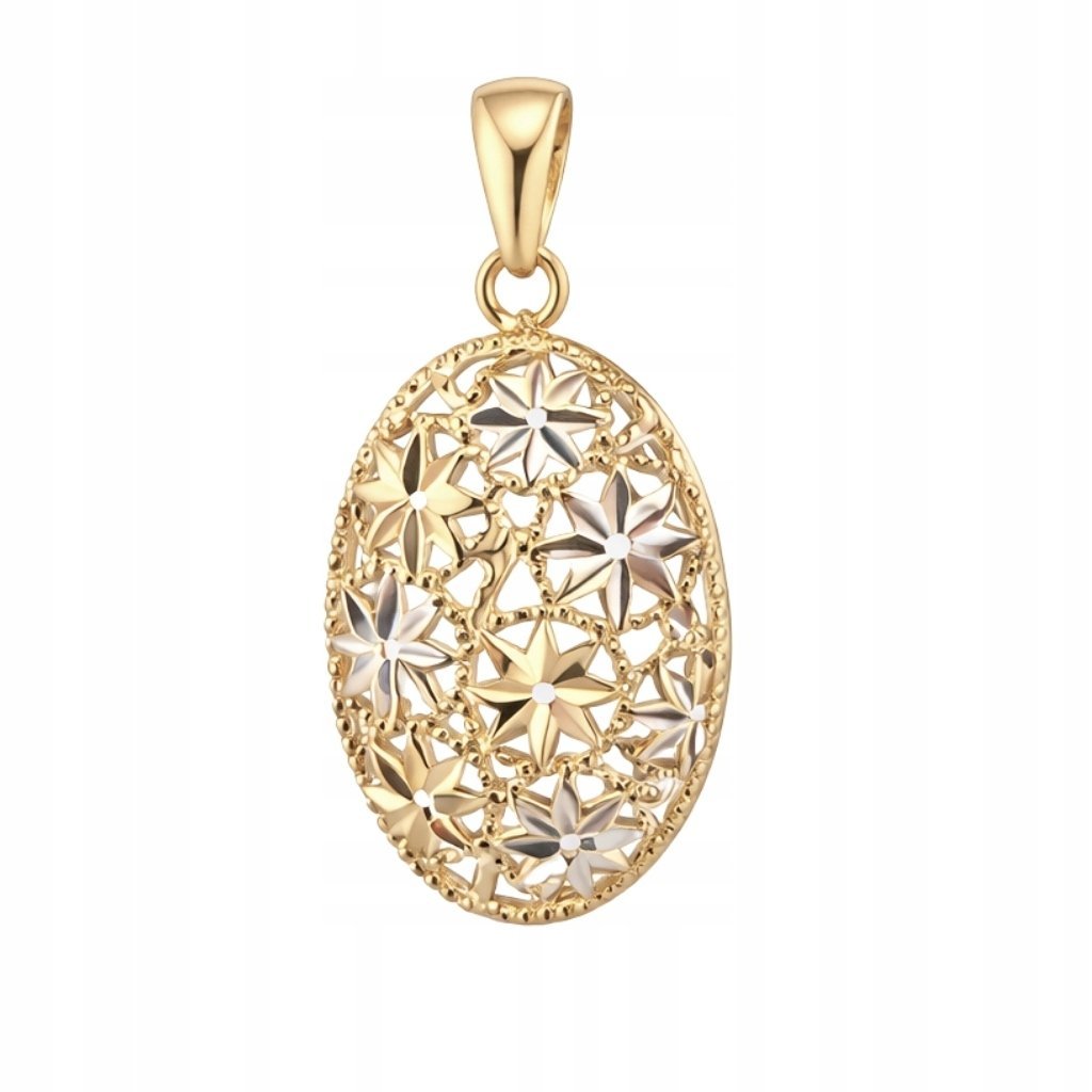 ZAWIESZKA OWALNA AŻUROWE KWIATY ZE ZŁOTA PR. 585, 14K