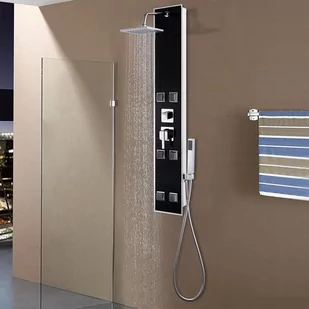 VidaXL Panel prysznicowy szkło czarny 142991 - Panele prysznicowe - miniaturka - grafika 1