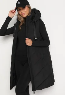 Czarna Pikowana Kamizelka na Suwak z Kapturem i Sznurkami Mivissea - Kamizelki damskie - miniaturka - grafika 1