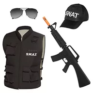 Czapki damskie - Boland Boland - Zestaw SWAT dla dorosłych, czarno-biały, atrapa karabinu, kamizelka, czapka i okulary, bronia, kurtka, czapka, okulary przeciwsłoneczne, kostium, karnawał, impreza tematyczna 10270256B - miniaturka - grafika 1
