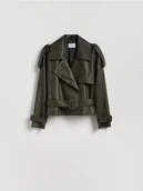 Kurtki damskie - Reserved - Krótka kurtka z paskiem - zielony - miniaturka - grafika 1