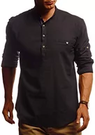 Koszule męskie - Leif Nelson LN-3865 koszula męska do noszenia w czasie wolnym, krój slim fit, koszula z krótkim rękawem, męska koszula ze stójką i ludową koszulą, koszula rekreacyjna dla mężczyzn | LN-3865, czarny, L - miniaturka - grafika 1