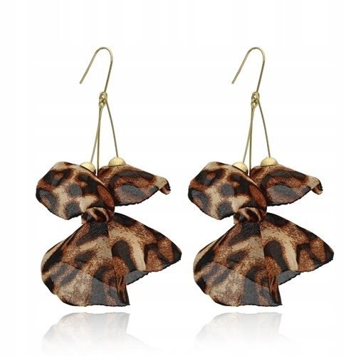 Kolczyki Jedwabne Kwiatki W Panterkę Na Długich Złotych Pręcikach