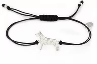 Bransoletki - Bransoletka z psem amstaffem srebrnym na czarnym sznurku - miniaturka - grafika 1