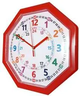 Zabawki interaktywne dla dzieci - Zegar edukacyjny nauka czasu oktagon czerwony - miniaturka - grafika 1