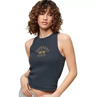 Koszulki i topy damskie - Superdry ATH Essential Waffle Tank Koszulka damska, Blueberry Navy, 34 - miniaturka - grafika 1