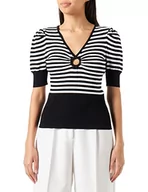 Swetry damskie - Morgan damski sweter z krótkim rękawem w paski MCOEUR czarny TM, Czarny/Off White, M - miniaturka - grafika 1